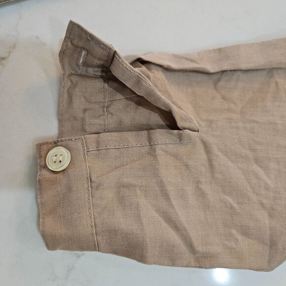 TOTOnKO Vintage Tunic Top Petite Linen Button Oversized Tan V-Neck Long Sleeve - Picture 4 of 8